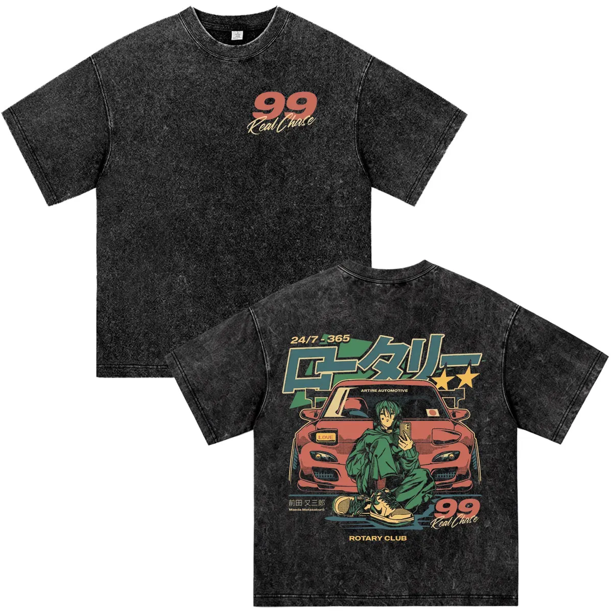 Anime Initial D Drift AE86 Takumi Fujiwara Vintage Washed T-shirts JDM Racing Car T-shirt Men Women Loose Short Sleeves T Shirts