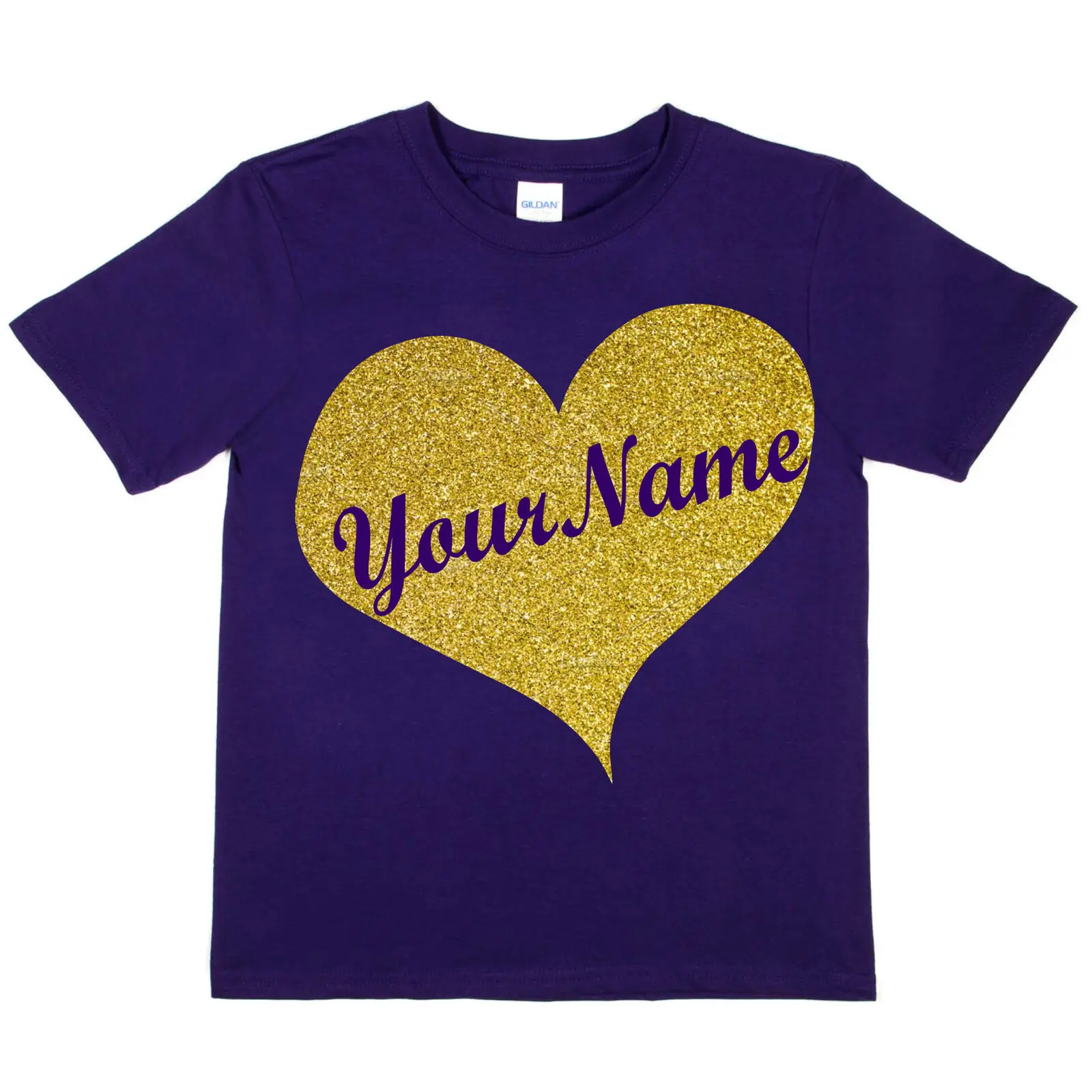 Kids Personalised T-Shirt Any Name Any Christian Name In Gold Glitter