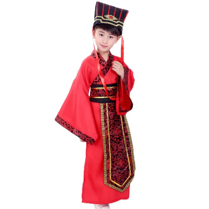 Hanfu Boys Performance Clothes Men Ancient Clothes Chinese Traditional Style Children\'s Stage Costume Cosplay Black Red White