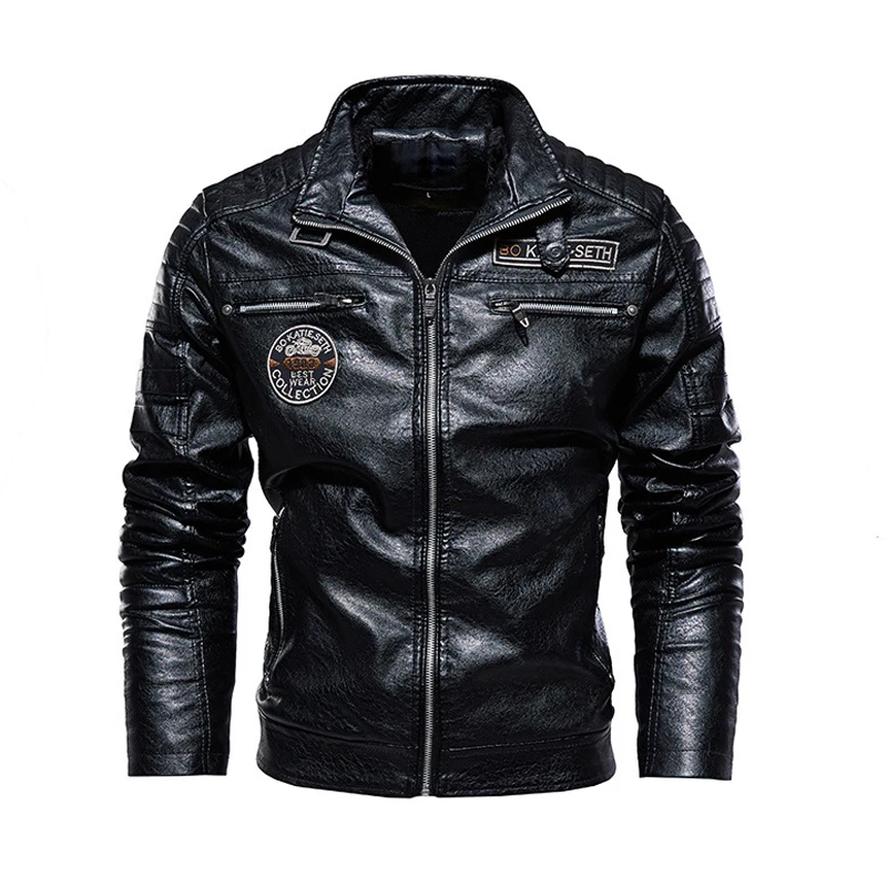 Autumn Winter Men's PU Leather Jackets Fashion Men Retro Zipper Biker Leather Coats Men Fleece Lined Warm Windbreaker Jacket 7XL