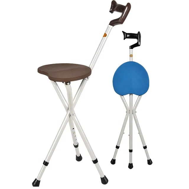 

Three-legged Folding Walker With Sitting Lights Four-legged Walking Stick Cane Stool Chair