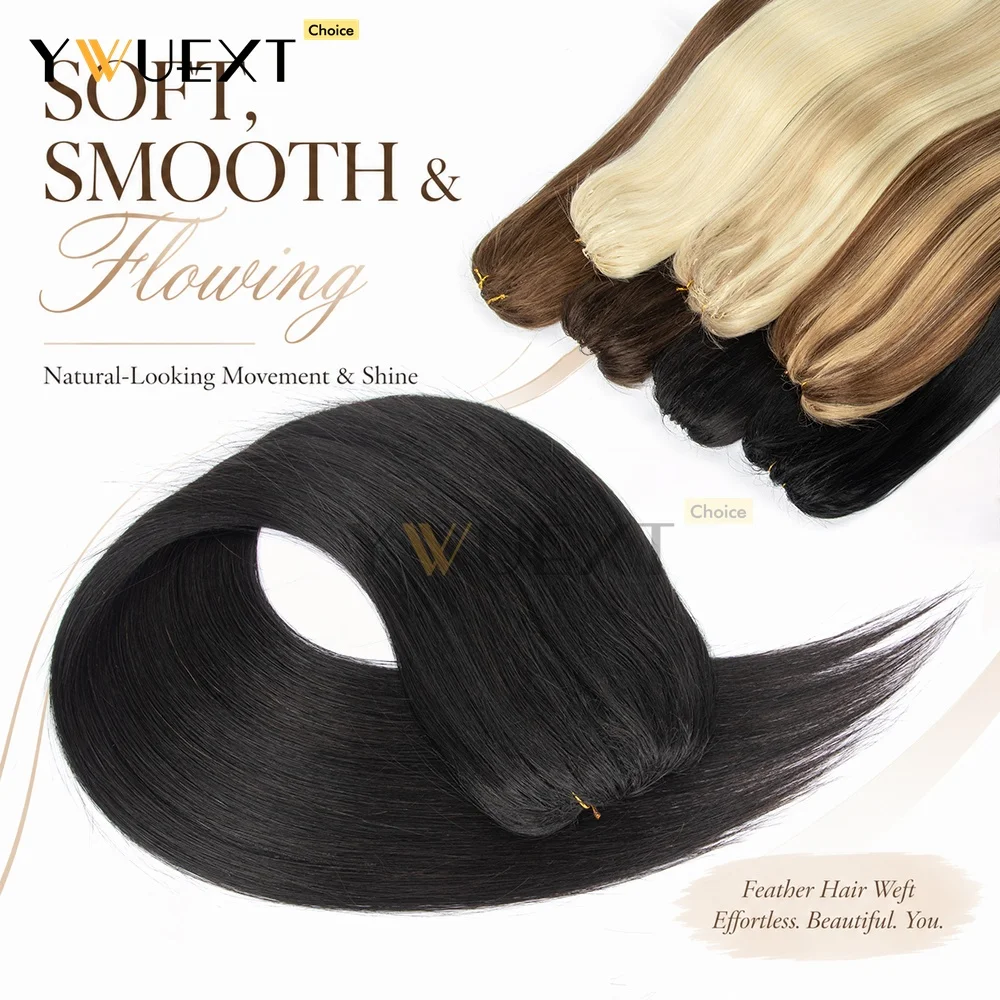 Invisible Feather Hair Extensions Human Hair Long Straight Hair Extension Natural Sew In Microring Hair Weft for Women 40G-70G