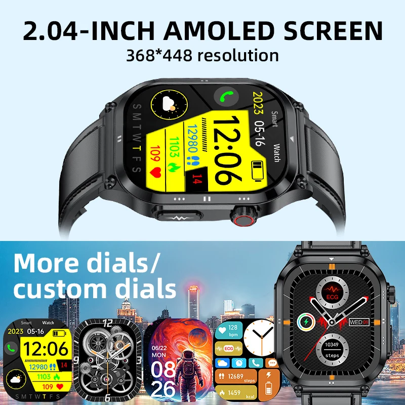 LIGE 2.04 "AMOLED ECG معدل ضربات القلب الأكسجين في الدم مراقبة الصحة Smartwatch 2025 جديد صوت مساعد IP68 مقاوم للماء ساعة ذكية #2
