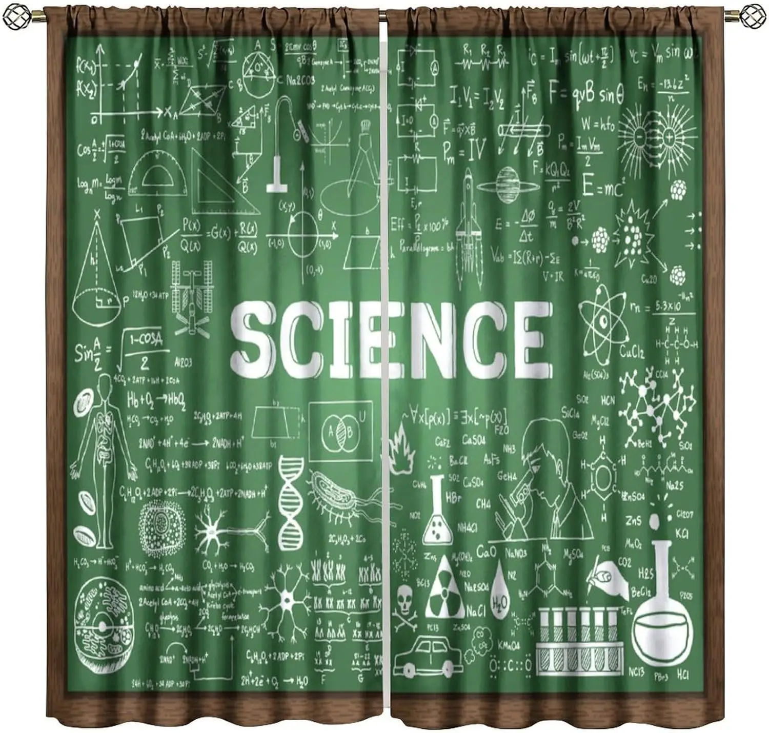 Abstract Science Formula Equations Curtain 2pcs Chalkboard Style Academic Decor Classroom Education Window Panel Curtain