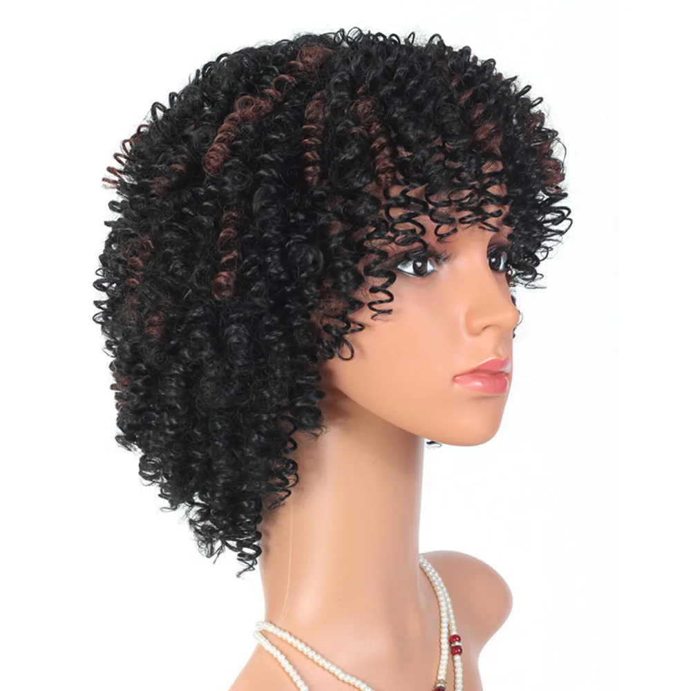 12 นิ้ววิกผมสังเคราะห์ Afro Kinky Curly วิกผมสีดําธรรมชาติผมสั้น Jerry Curl วิกผมสีดําสําหรับผู้หญิง Daily Party คอสเพลย์ใช้