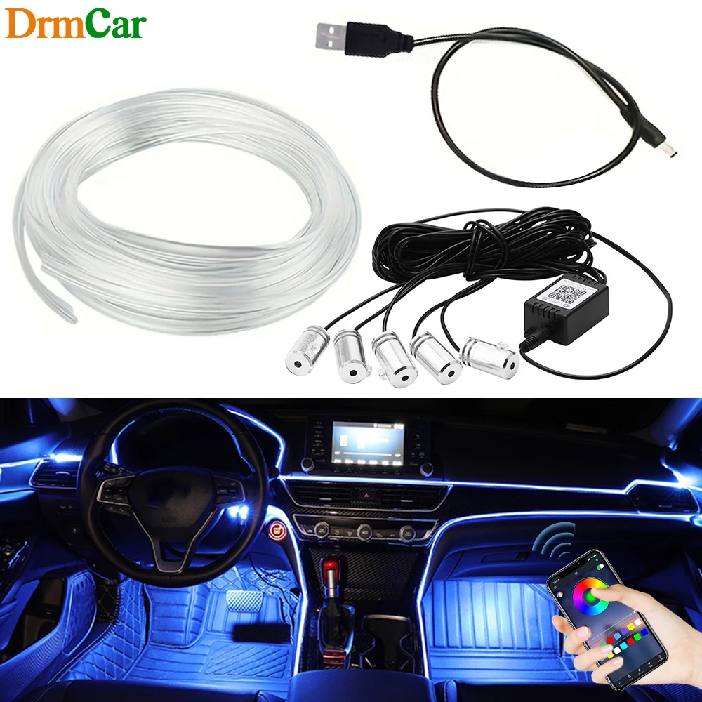 

1pcs Car LED Strip Interior RGB USB Decoration Welcome Footwell Lighting Dashboard Ambients Neon with Music Sync for Universal