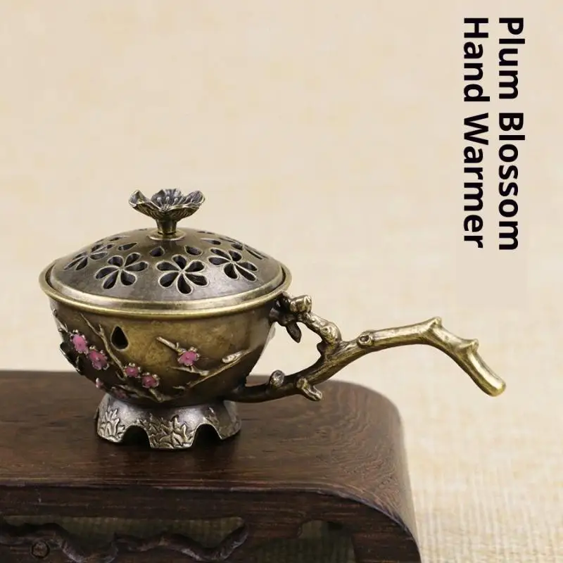 Plum Blossom Incense Burner With Handle Retro Plum Blossom Hollow Out Incense Stick Burner Zinc Alloy Small Craft Home Decor