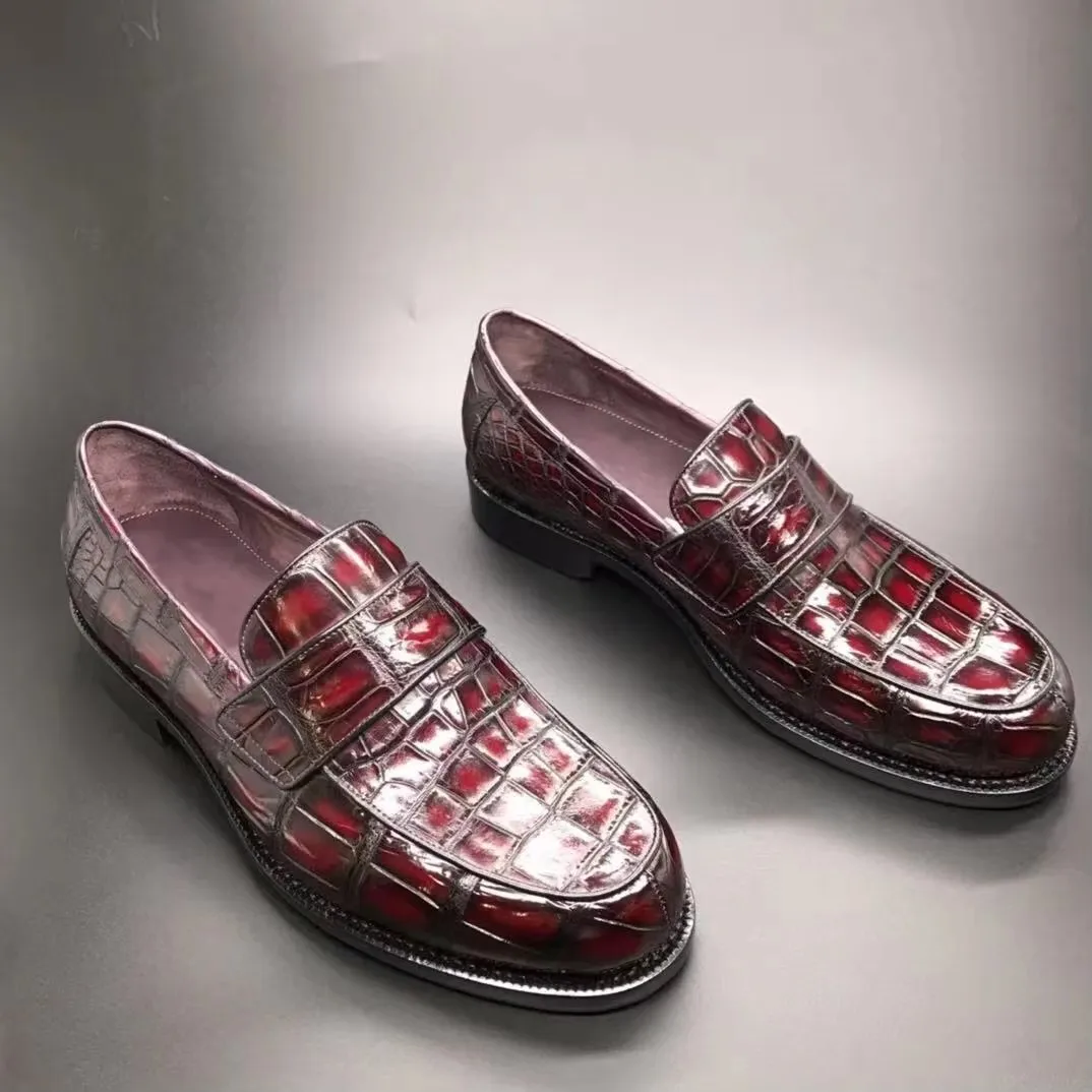 yinshang new men leisure male crocodile shoe red male loafers wedding fahion shoes