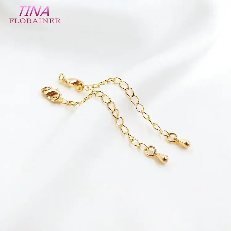 6PCS 14K Gold Color Brass Extender Chain with Lobster Clasps High Quality Jewelry Accessories  For DIY Jewelry Making Findings