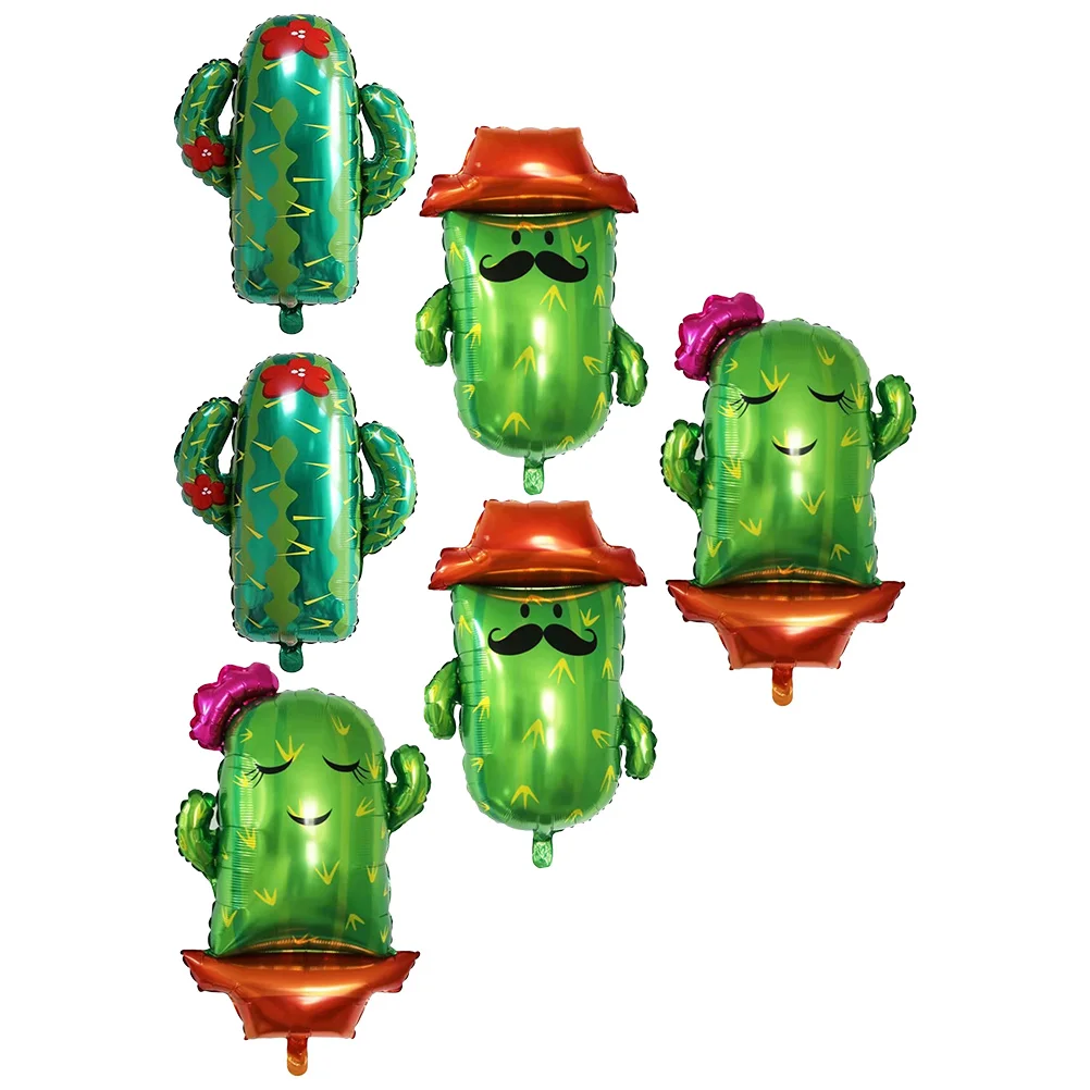 

6 Pcs Foil Balloons Cactus Decor Large Wedding Mexican Themed Party Decorations Corn Cake Birthday Giant