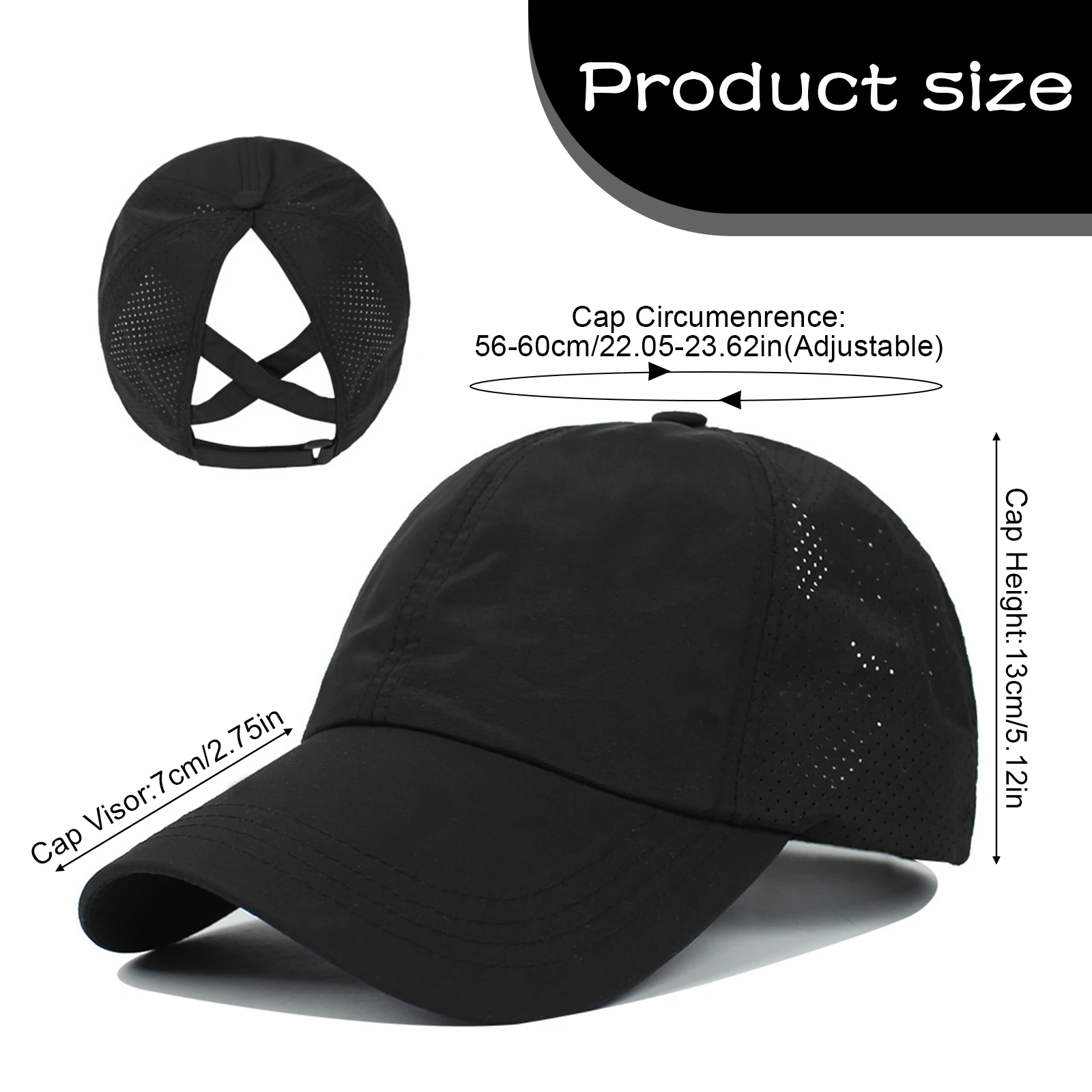 Ponytail Baseball Cap, Adjustable Breathable Criss Cross Mesh Quick Drying Messy High Bun Ponycap Hat