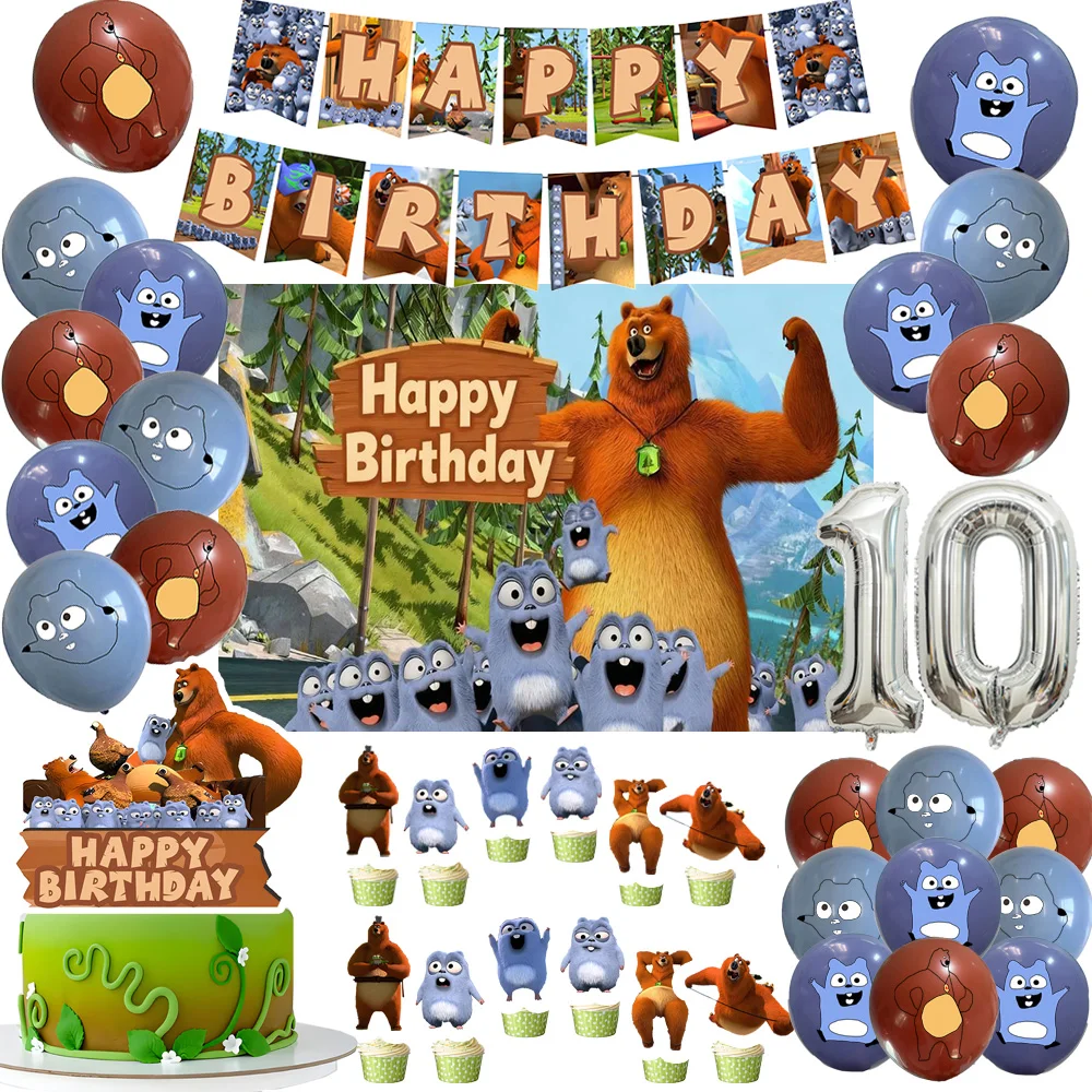

Grizzy And The Lemmings Birthday Party Decoration Number Balloon Cake Topper Cartoon Backdrop Banner Baby Shower Party Supplies
