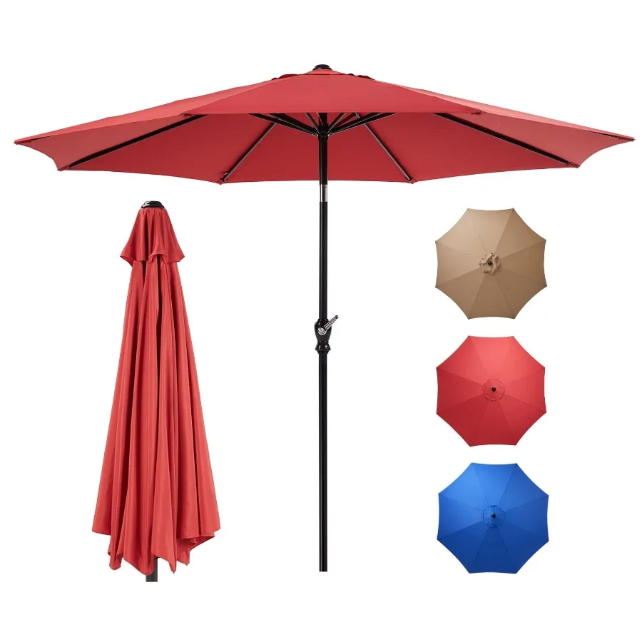 9ft Solar Patio Umbrella Tilt Adjustment and UV-Resistant Fabric Red