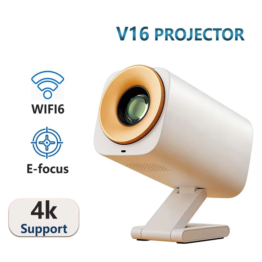 Tragbarer V16 Outdoor-Projektor mit Autofokus, Android 13, 390 ANSI Lumen, nativer 4K-Auflösung, 720p, Wi-Fi 6, Bluetooth 5.2 und Unterstützung für Bildschirmspiegelung für Heimkino.