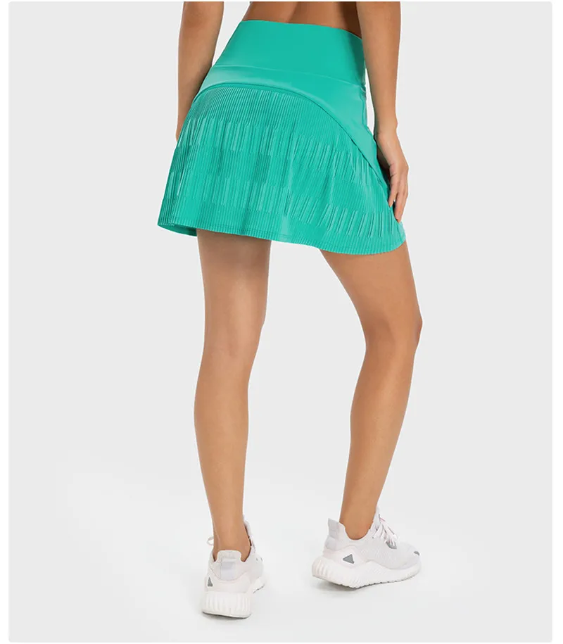 Solid Color Women Tennis Skirt Short Fitness Yoga Short Quick Dry Cycling Comprehensive Training Jog  Pleated Skirt With Pockets