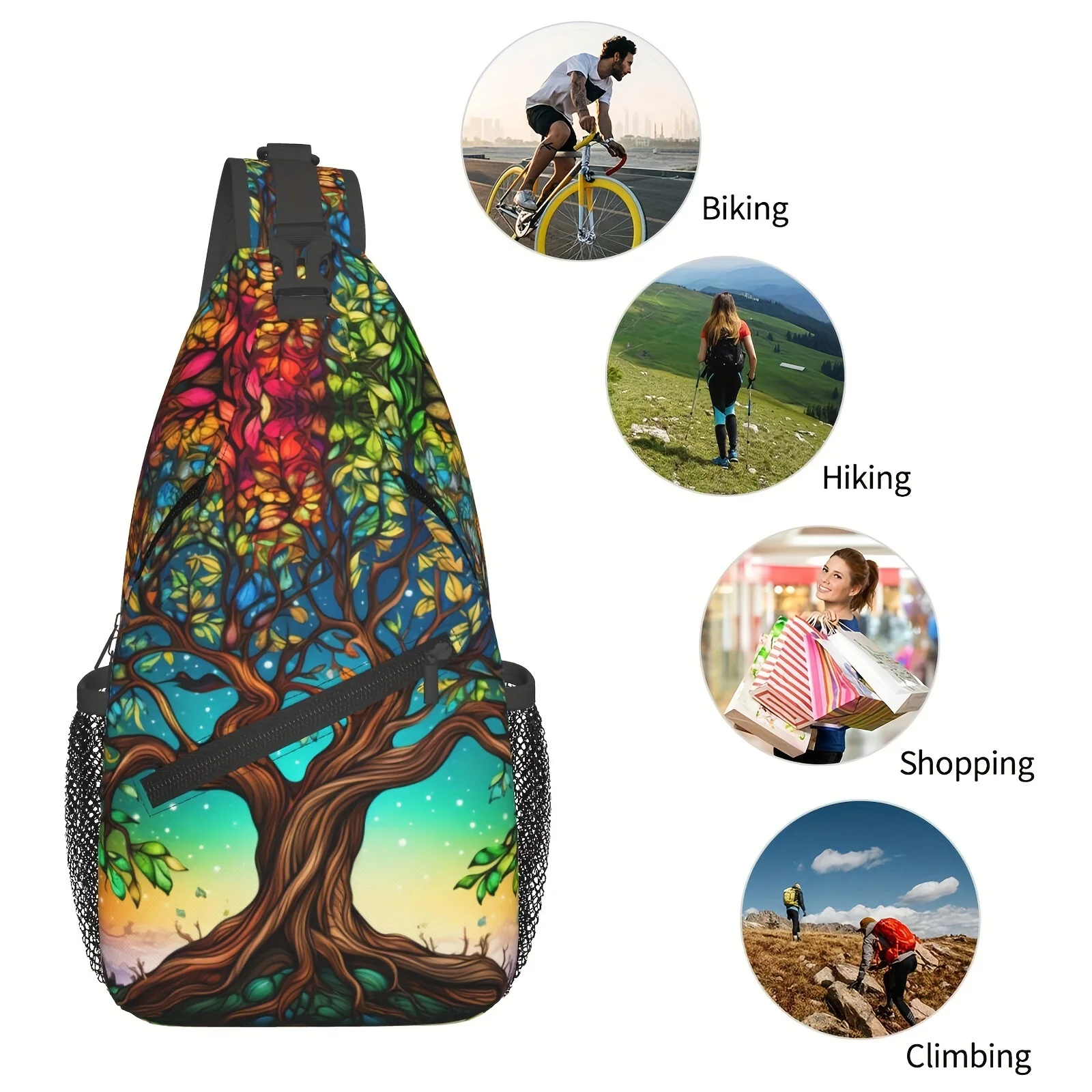 Crossbody Chest Hiking Backpack Colorful Tree-of Life Shoulder Folding Large Capacity Fashion Durable Can Be Used For Shopping