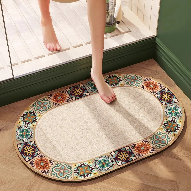 

Bathroom Carpet Absorbent Floor Mat Diatom Mud Bath Shower Area Non-slip Mat Plants Flowers Home Decoration Rug for Toilet 욕실 카펫