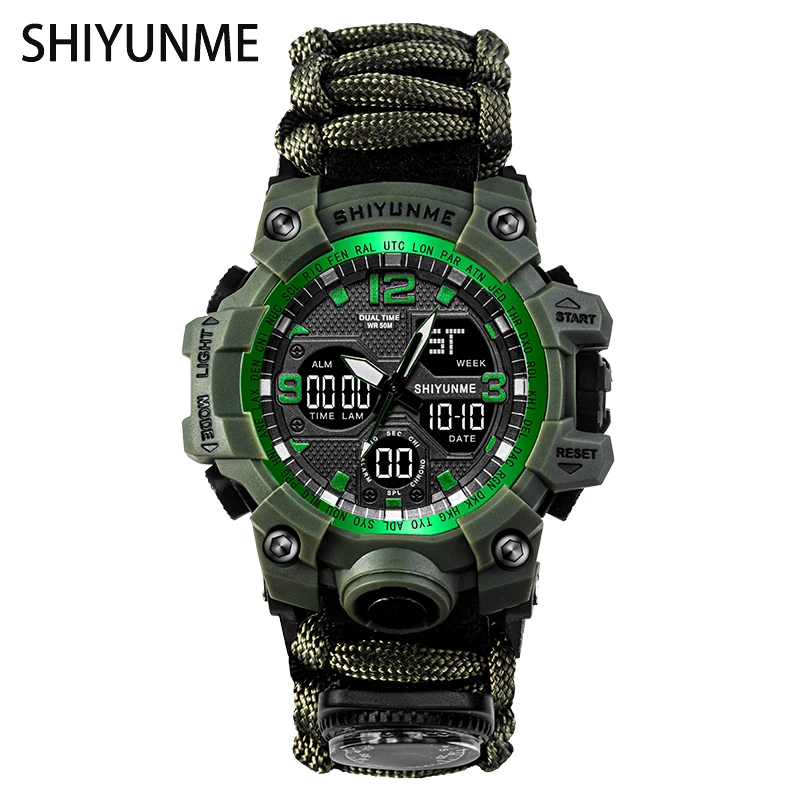 SHIYUNME G Style Men\'s Sports Watch Military Outdoor Camping Compass Thermometer 50M Waterproof LED Digital Quartz Man Watch Hot