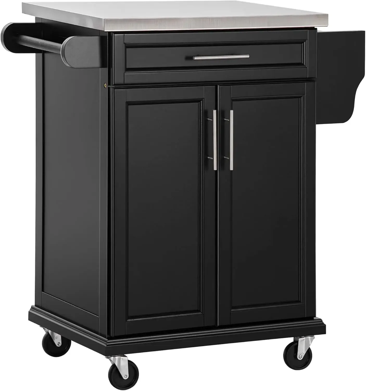 HOMCOM Kitchen Island on Wheels, รถเข็นครัวแบบม้วนพร้อมเคาน์เตอร์สแตนเลส ลิ้นชัก และชั้นวางเครื่องเทศ ยูทิลิตี้