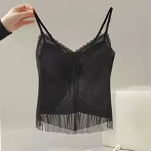 Tank Top With Built Bra Lace Sleeveless Backless Summer - Black
