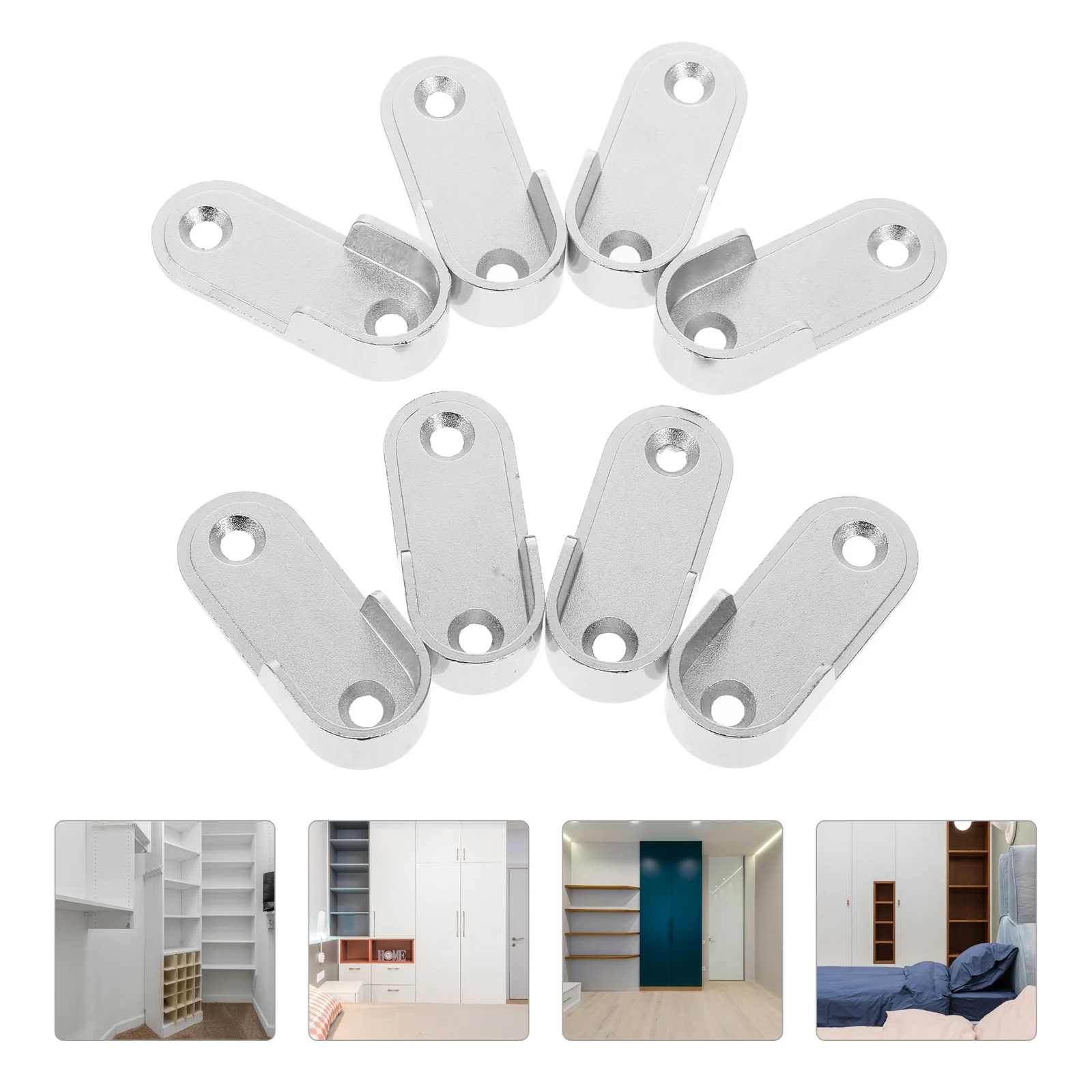 

8 Pcs Wardrobe Flange Seat Pole Support Bracket Metal Rod Holders End Cap Clothes Stainless Steel Closet Brackets Heavy Duty