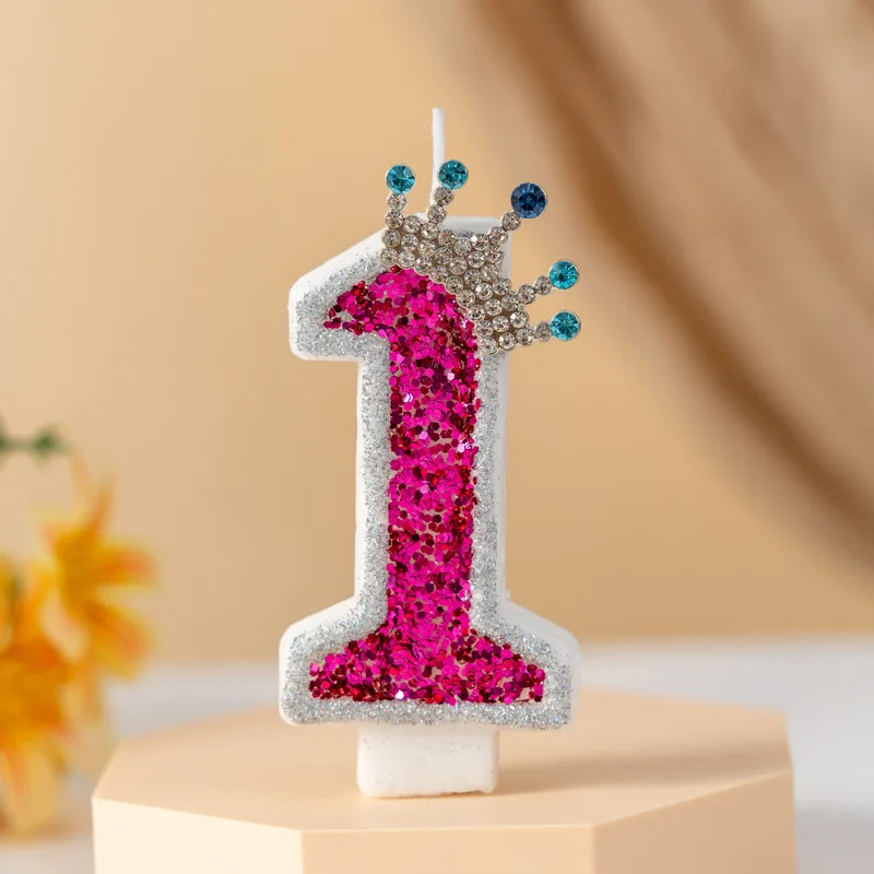 High-end creative rose red gemstone crown digital birthday candle cake party atmosphere decoration