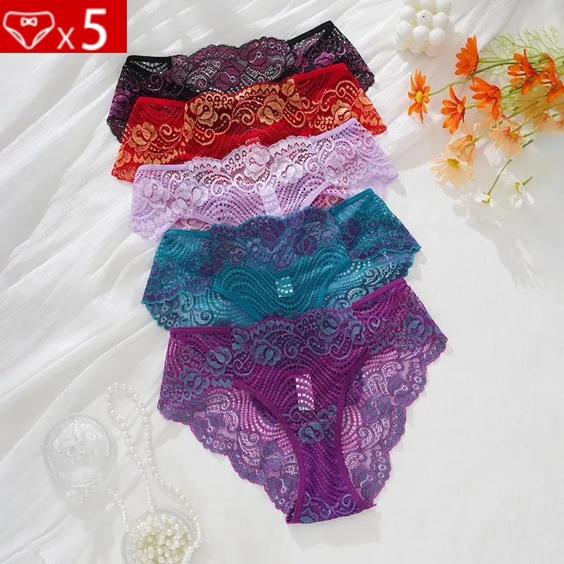 

5 шт./упак., сексуальные женские трусики с цветочной вышивкой, дышащее комфортное сексуальное женское белье, элегантные женские трусы, разноцветное женское нижнее белье