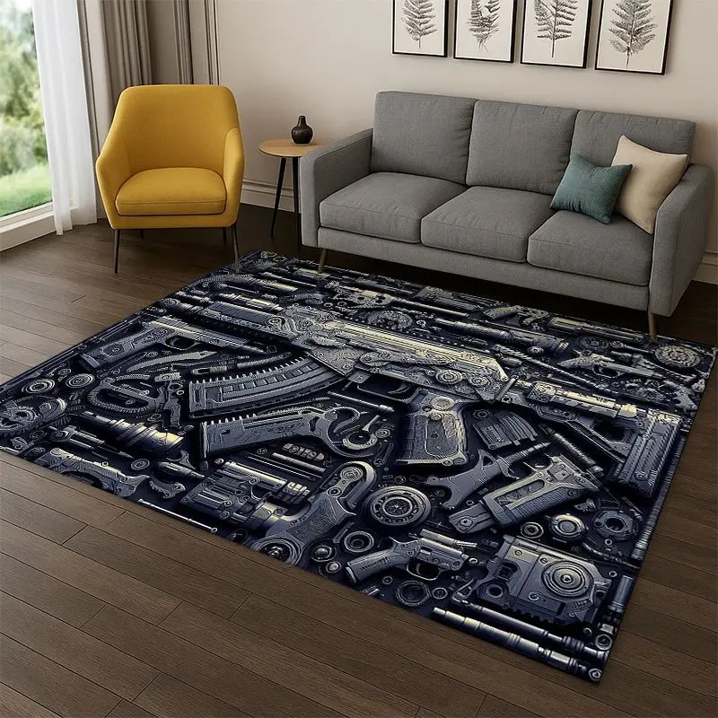 Pistolen-Munition-Kartuschen-Teppich für Schlafzimmer, Wohnzimmer, Sofa, Spielzimmer, Fußmatte, Heimdekoration, Rutschfester Teppich