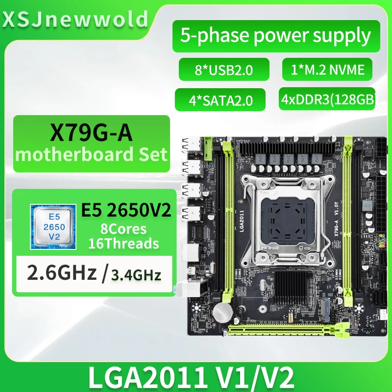 

JINGSHA X79G-A Motherboard Kit with E5 2650V2 Processor DDR3 Dual Channels LGA2011 NVME M.2 SATA 3.0 Xeon Kit