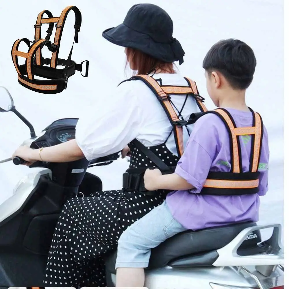 Breathable Children's Motorcycle Seat Belt Adjustable Strap Two Handles Kids Safety Seat Harness Anti Lost Reflective Strap