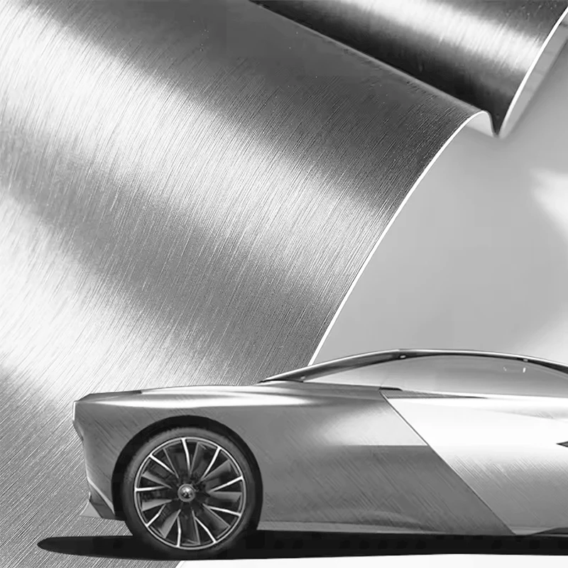 Silber Gebürstete Aluminium Metallic PVC-Vinylfolie Selbstklebende Auto- und Motorrad-DIY-Aufkleber mit Luftkanälen