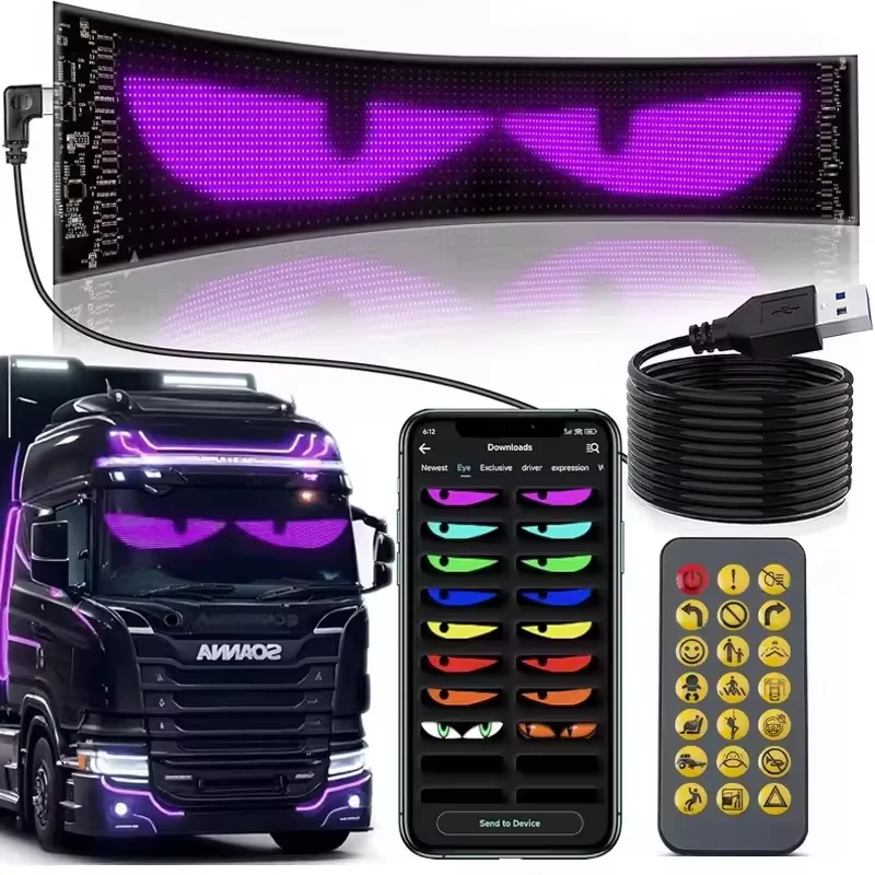 

LED Car windshield Truck Eye RGB LED Matrix Pixel Panel Car Graffiti Scrolling Text Animation Light truck lights Bluetooth APP