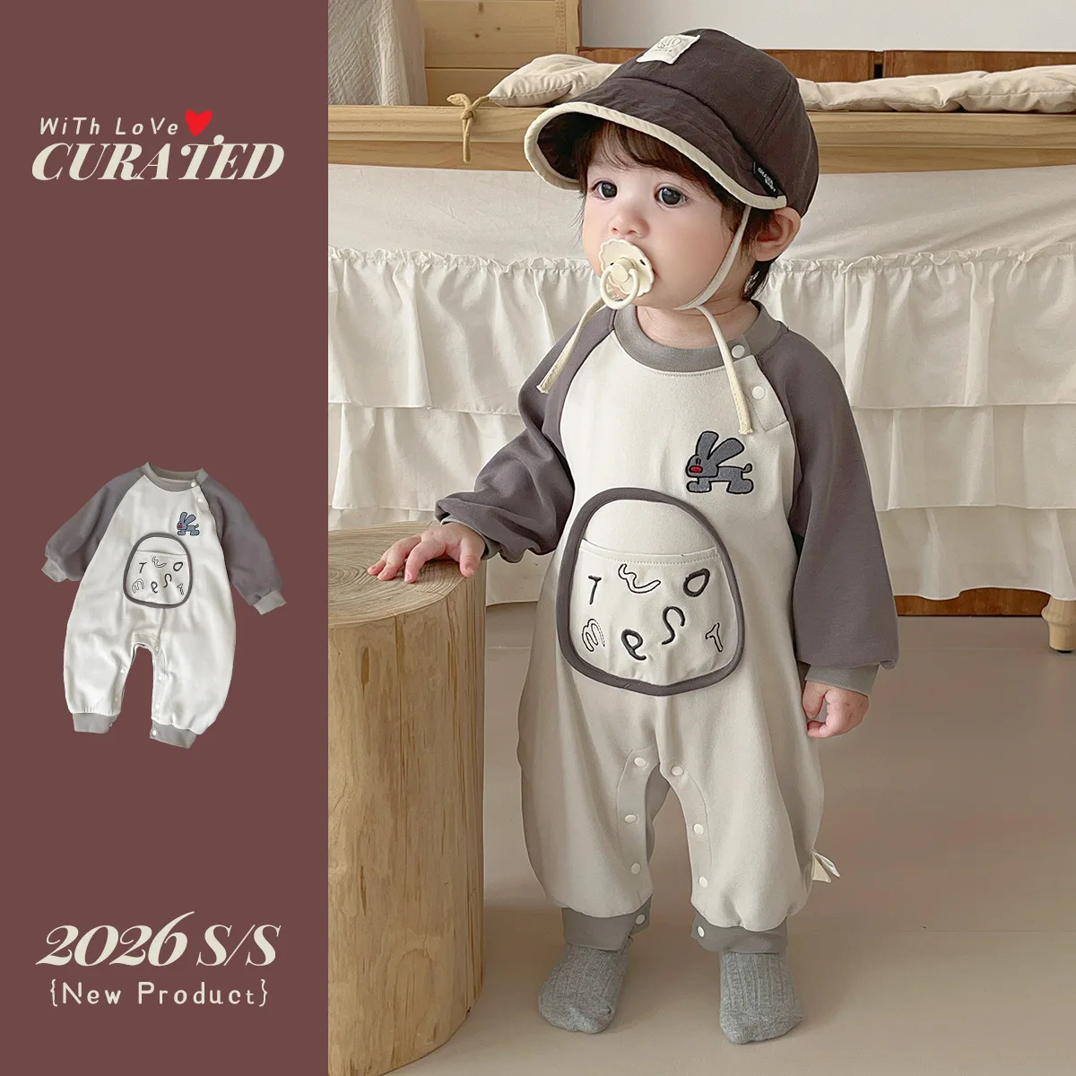 

UNITIM Toddler Boys Rompers 2026 Spring Cartoon Embroidery Patchwork Newborn Boys Jumpsuits Kids Baby Girls Bodysuits Outwear