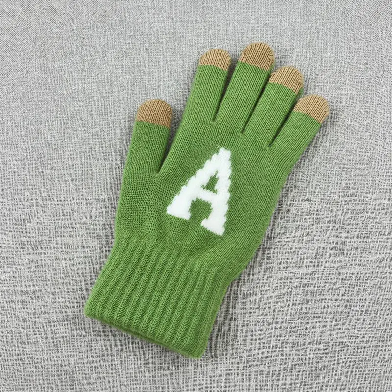 Niedliche Handschuhe mit Buchstabenmuster im Vintage-Stil, Touchscreen-fähig, für Damen, Winter, mit vollem Fingerbereich, wärmend, aus Samt und Acryl, gestrickt, für junge Frauen und Studentinnen. – Detail 10