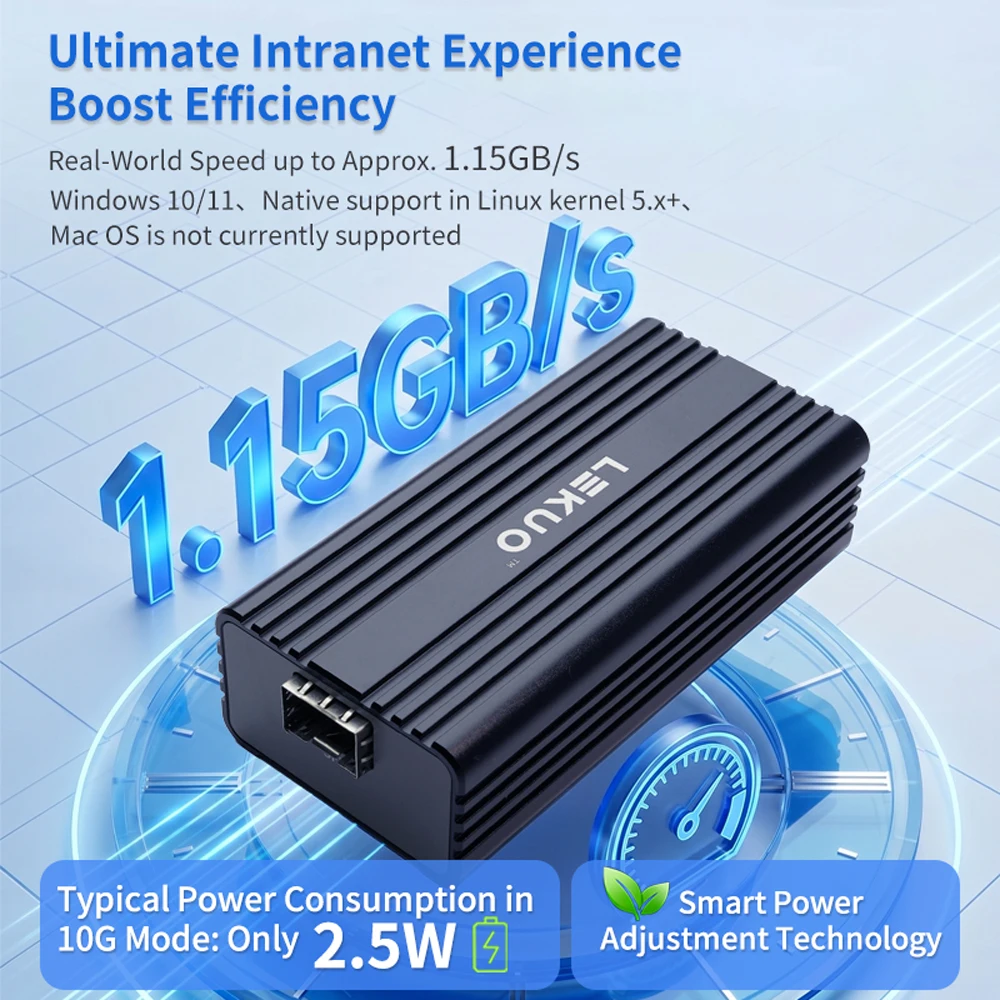 Karta sieciowa Lekuo Single Port 10G SFP+ PCIe Realtek RTL8127ATF kompatybilna z Thunderbolt 3/4/5, Win/Linux, do NAS i stacji roboczych — zdjęcie produktu 5