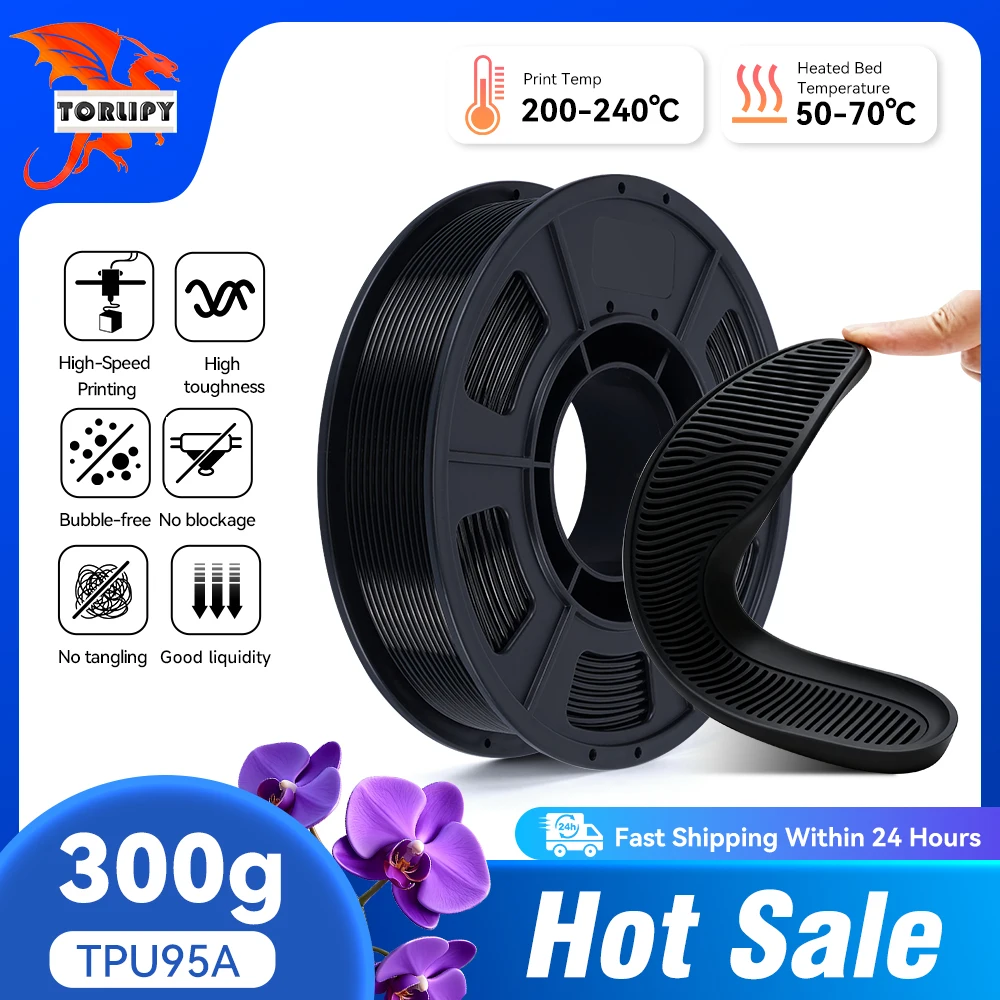

300 г ТПУ нить 1,75 мм FDM 3D-принтер ТПУ черные нити высокая прочность без пузырьков материалы для 3D-принтера