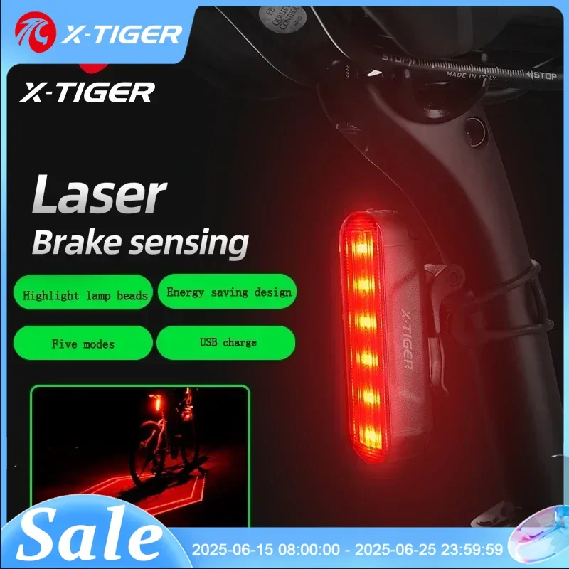 

X-Tiger Bicycle Smart Tail Light Rechargeable LED Laser Cable Riding Tail Light with Brake Sensor Riding Accessories Bike Light
