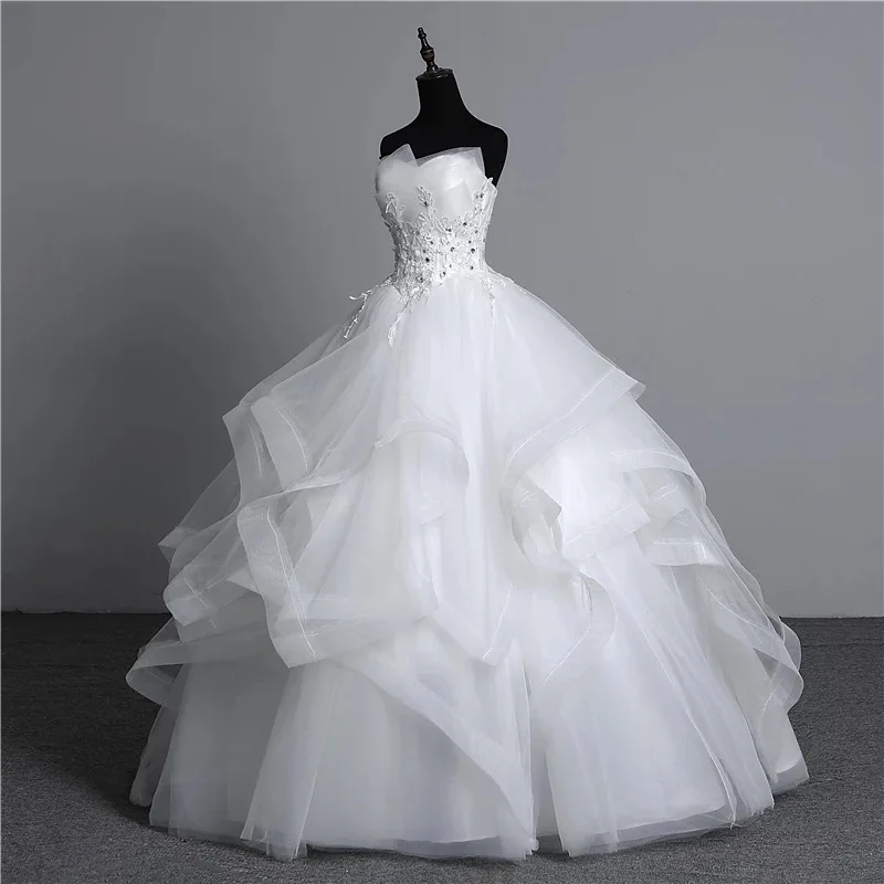 

Floor Length Ball Gown Women Wedding Dresses Beading Ruffles Bridal Gowns robe de mariée Vestido De Noiva Abendkleider