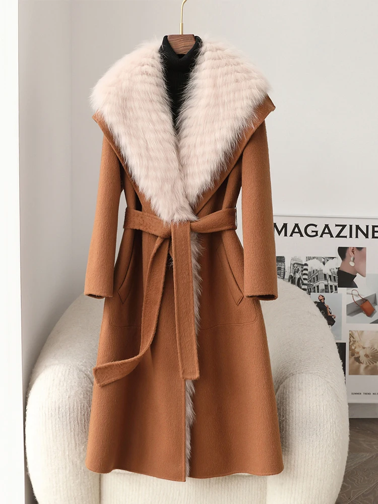 Autumn/winter New Double-sided Woolen Jacket Women\'s Long Woolen Overcoat For Cold Weather Detachable Fox Fur Overcoat