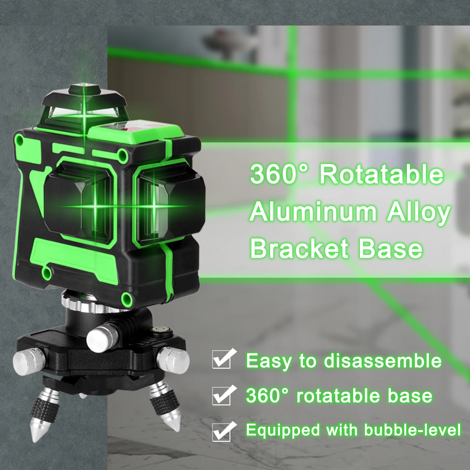 360° Rotatable Aluminum Alloy Bracket Base 1/4\'\' Interface Fine Adjustment Tripod Stand for Laser Level