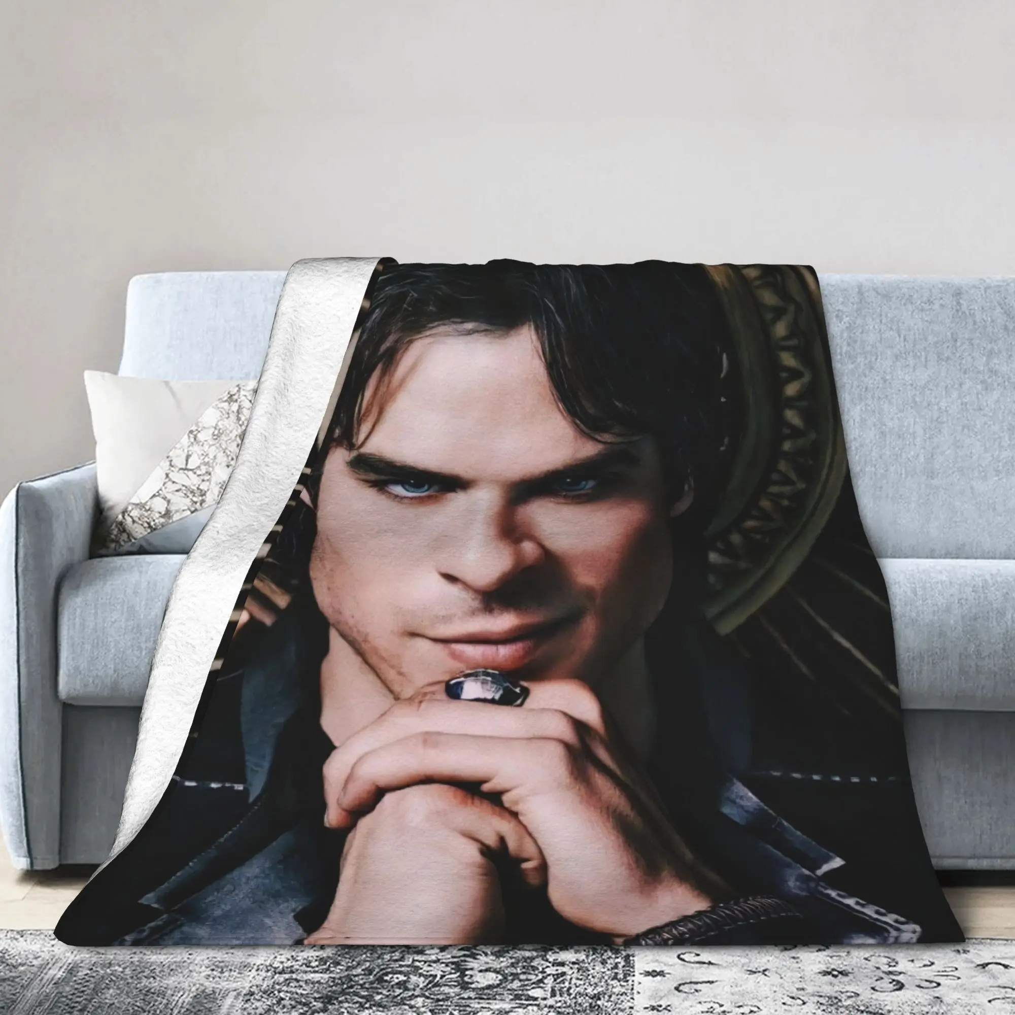 Damon Salvatore The Vampire Diaries Blankets Flannel Spring Autumn Multi-function Warm Throw Blanket for Home Bedroom Rug Piece