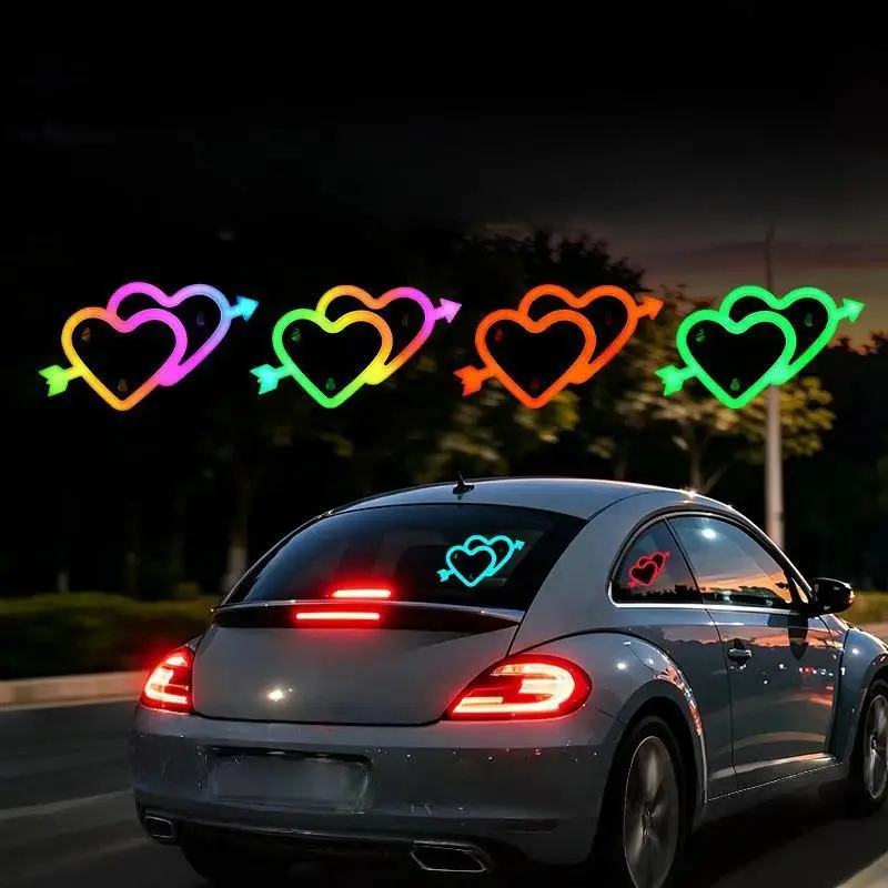 Car Neon Ambient Lights 1 Set Solar Heart Pattern Interior Decor Lamps Romantic Glow Auto Atmosphere Lighting for Date Drives