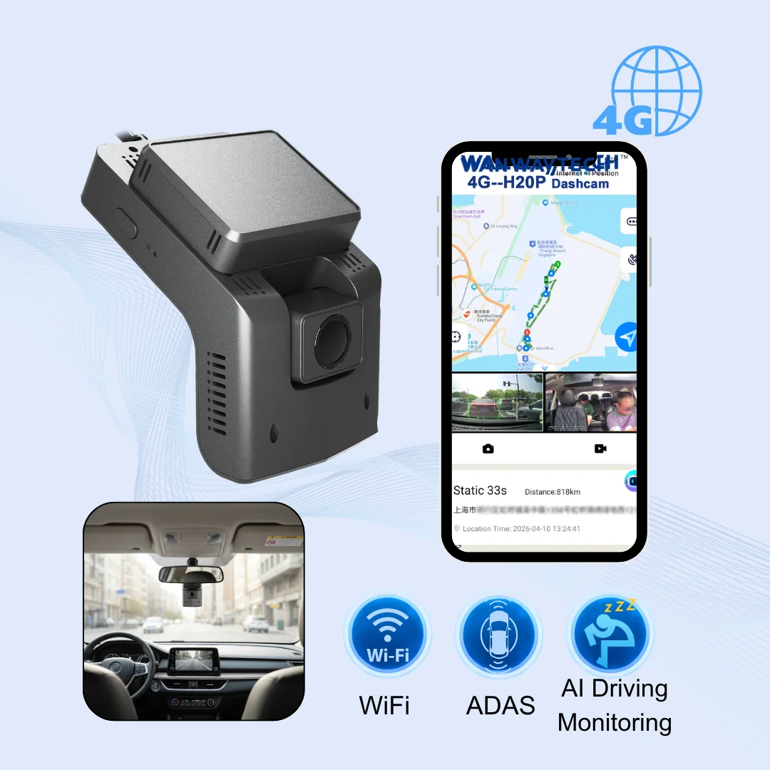 H20P 4G Dashcam With ADAS & DMS - 1080P GPS Dash Camera, LTE Live Video, Fleet Monitoring, Dual Lens Car DVR, 1 Year Warranty