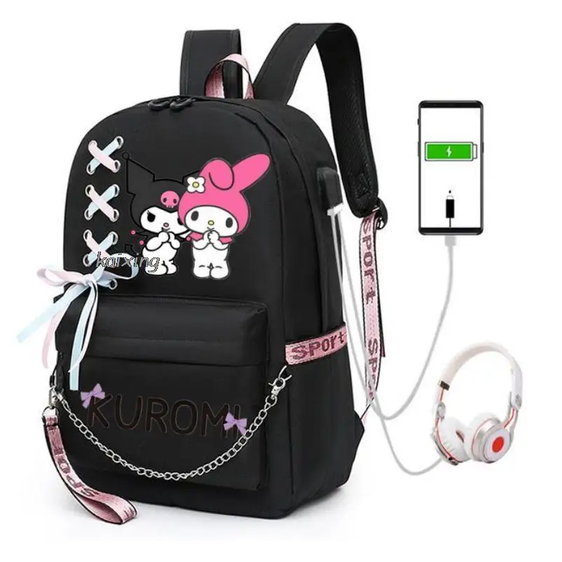 Mochila Melody Kuromi USB Charging University Schoolbag Fashion Girl Boy School Backpack Large Capacity Multifunctional Backpack