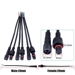 1pair Waterproof 20cm 2pin 3pin 4pin 5pin Jack Led Connector Male to Female IP68 22AWG Black Cable For LED Strips Light