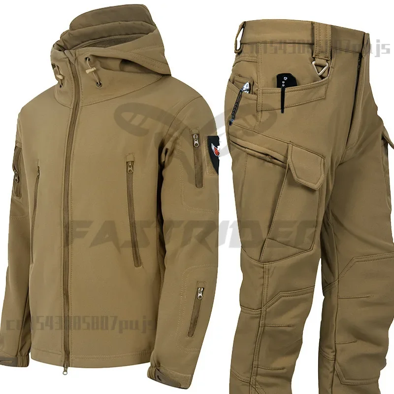 Winter Tactical Sets Men Multi-Pocket Hooded Jackets+Straight Cargo Pant 2 Pcs Suits Camo Waterproof Windproof Tactical Set