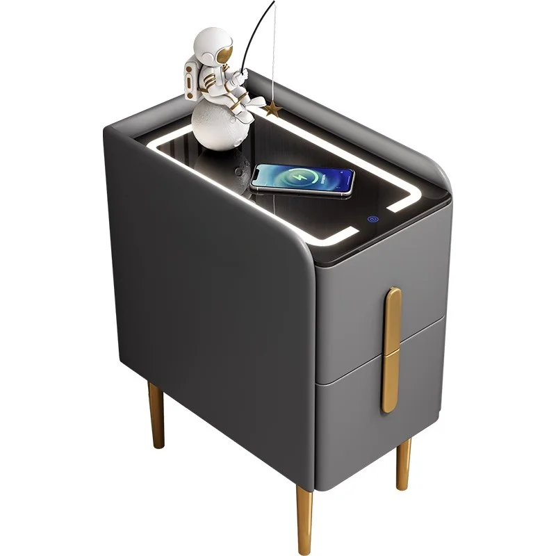 Modern Casual Bedside Table Home Bedroom All Solid Wood Ultra-Narrow Mini Cabinet Smart Accessible Luxury Small Nightstands