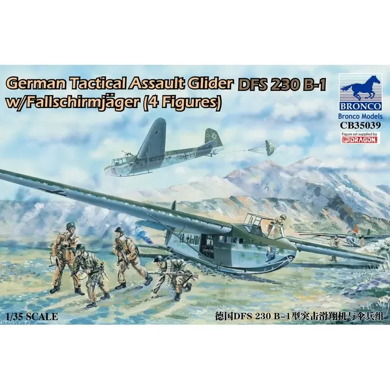 BRONCO CB35039 1/35 German Tactical Assault Glider DFS 230 B-1 w/Fallschirmjager- Scale Assemble Model Kit