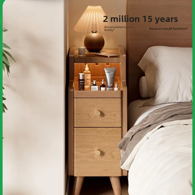 Minimalist Narrow Nightstand Solid Wood Ultra-Slim 20cm Home Storage Cabinet Small Bedroom Space-Saving Shelf