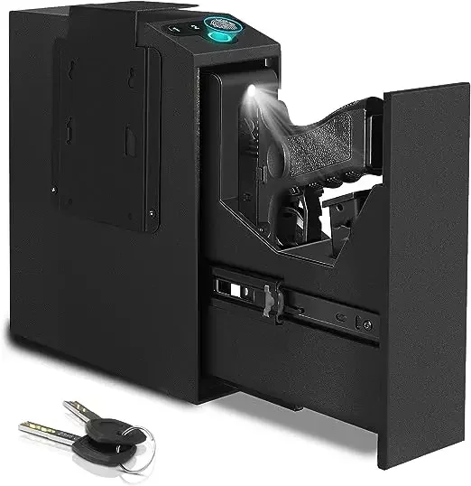 2025/ Safe Box with Biometric Fingerprint for Nightstand, Desk, Bed Side,Truck - Recessed lamp Auto Sliding Door  Safe Box